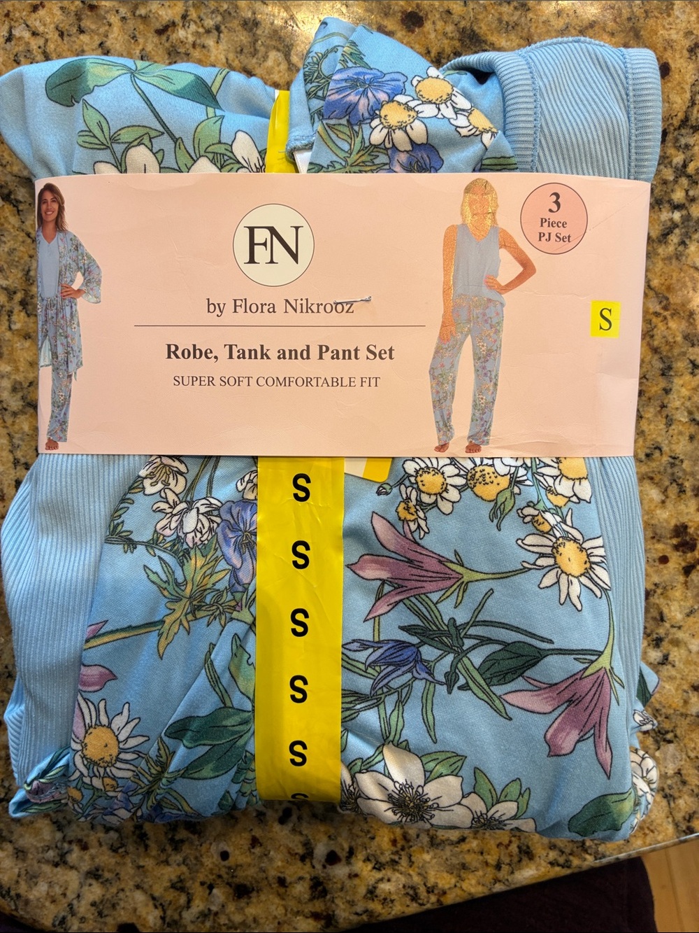 Flora Nikrooz Light Blue Floral Robe, Tank & Pants Pajama Set